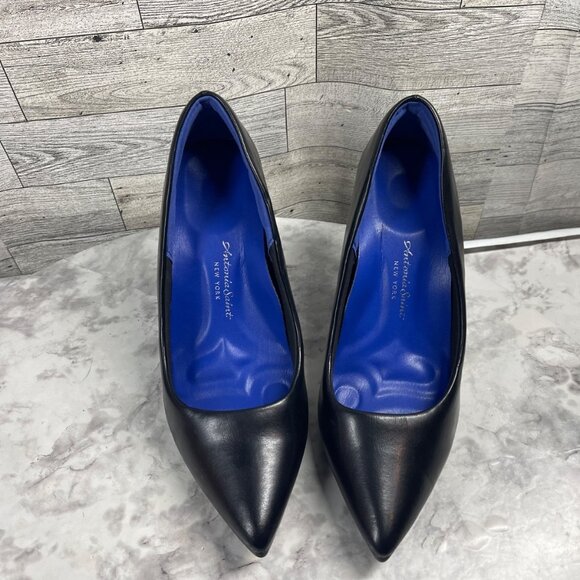 Antonia Saint New York Heels Women 7.5 Shoes Black Leather Pointed Cushion Pumps - Picture 6 of 16